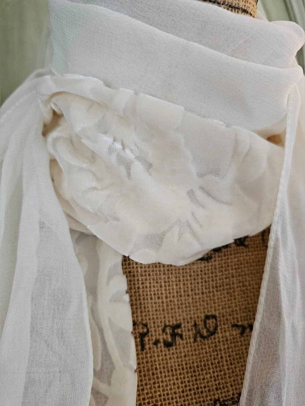 2PC Winter White Beaded Silk & Velvet Burnout (Devore) Scarves by NY&Company